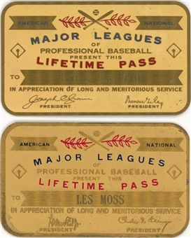 Lot Of 2 Major League Baseball Brass Lifetime Season Passes - Valid For Both American And National Leagues